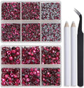 Bymitel Hotfix Crystal Rhinestones Round Gems for Crafts,Mixed 6 Sizes with Wax Pencil Kit, Fuchsia 1.6-6.3mm SS4-SS30/8000pcs