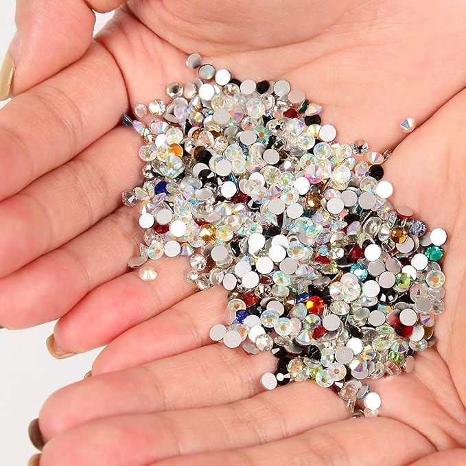 10000 Pieces Rhinestones 6 Sizes Round Crystal Glass Flat Back Rhinestones with 1Tweezers and 1Picking Pen for Nail Art Crafts Clothes Bags DIY (4 Colors)