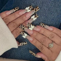 French Tip Press on Nails Long Square MABKJLF Fake Nails False Nails with Leopard Print Bow Charms Designs Fall Glossy Glue on Nail Autumn Acrylic Nails for Women Girls 24Pcs