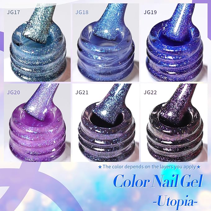 Born Pretty Chameleon Gel Nail Polish Set, 6 Colors Aurora Shimmer Glitter Gel Polish Kit Blue Green Purple Nail Gel Polish Long Lasting Set for Manicure and Nail Art, DIY at Home, Salon-Quality 7ml