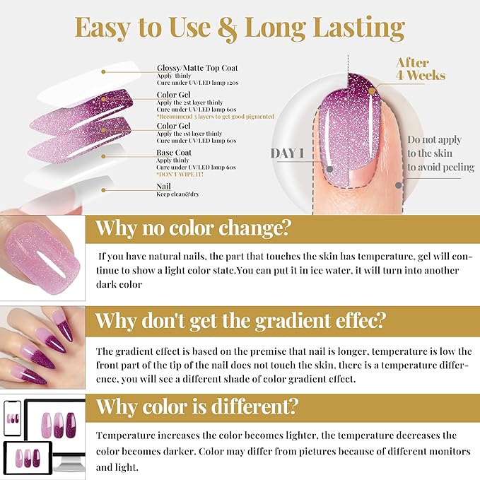 YTD Likomey Color Changing Gel Nail Polish,15ml Reflective Glitter Light Purple to Purple Mood Temperature Change Colors Thermal Ombre Fall Winter Flash Sparkle UV Varnish,HEMA Free TPO Free,WB507