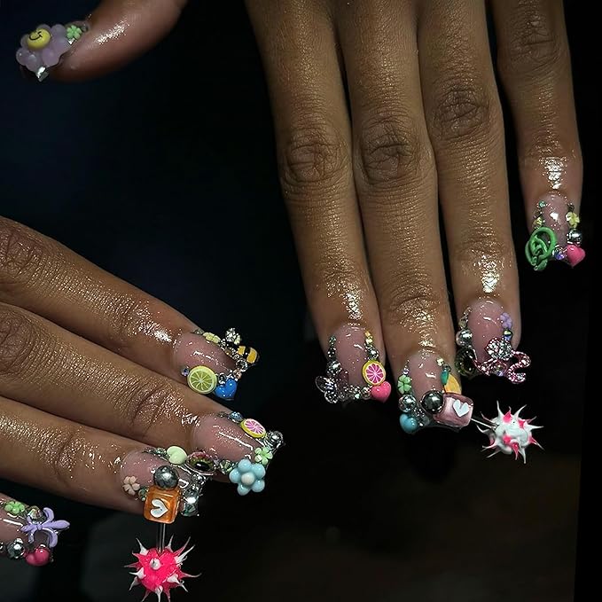 130Pcs Nail Art Piercing Stud,Lollipop,Rings, Pom-poms, Dice, Cones,for women, girls Nail Decorations DIY Craft
