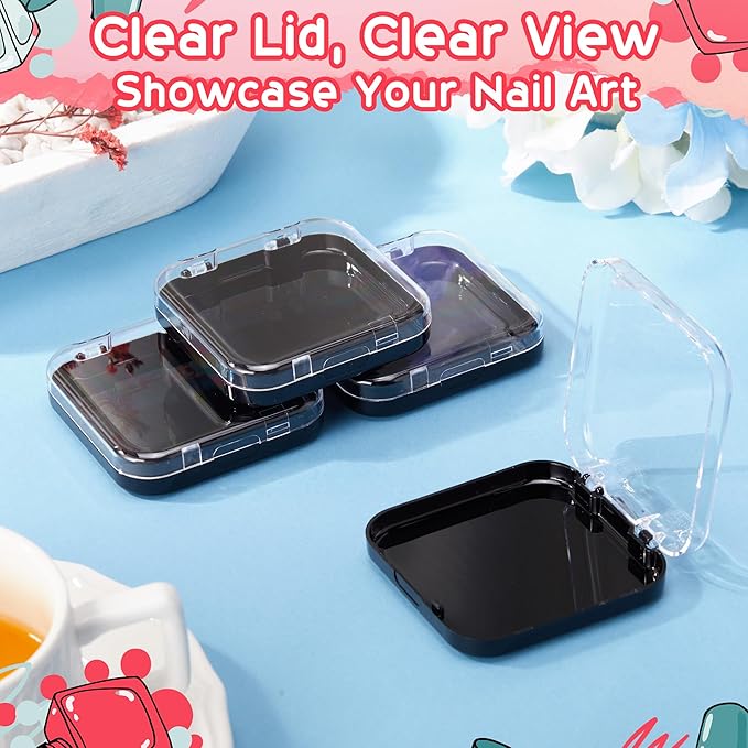 48 Pcs Press on Nail Boxes with 180 Pcs Adhesive Double Sided Tape Acrylic Press on Nail Packaging Cases Black Transparent Storage Case Organizer for Display Art Salon Supplies
