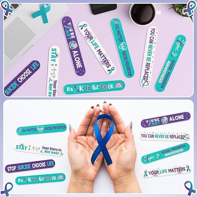 H1vojoxo Suicide Prevention Awareness Nail Files - 48pcs Purple Teal Ribbon Emery Board Inspirational Motivational Nail File for Suicide Prevention Awareness Favor Volunteer Charity Campaign Supplies
