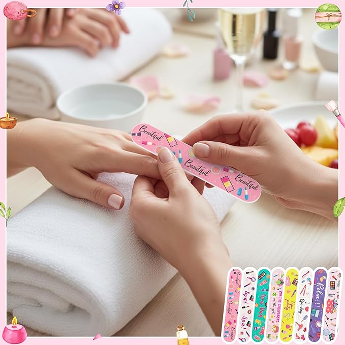 H1vojoxo Spa Makeup Party Nail Files - 48pcs Double Sided Emery Boards for Spa Makeup Party Colorful Nail File Strips for Girl’s Birthday Galentine Gift Emery Boards for Women Employee Coworkers Staff