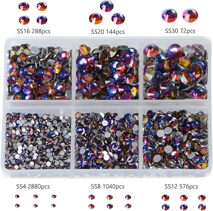 Bymitel 5000 Pieces 6 Mixed Sizes Glue Fix on Glass Rhinestones Round Crystal Gems Flatback for DIY Jewelry Making with one Picking Pen(6-Sizes 5000PCS, Blue Volcanic)