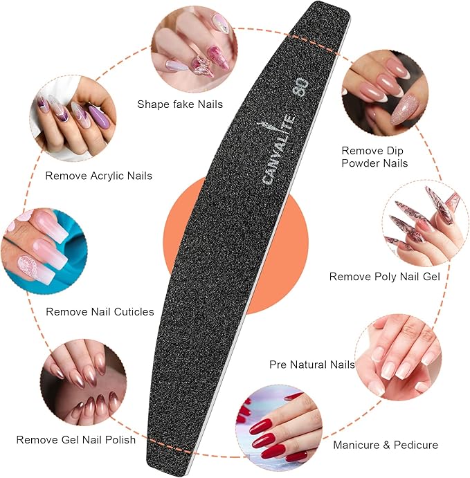 Canvalite 40 PCS Nail File Reusable Peel and Stick Nail Files Replaceable Emery Boards Nail File for Acrylic Nails Professional 80 Grit Fingernail Files for DIY Salon Use