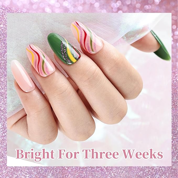JODSONE Nail Art Gel Liner Set 10 Colors Glitter Purple Gold Green Gel Nail Polish Need U V Lamp Cured with Thin Brush at Home Salon Design,Valentines Gifts for Women