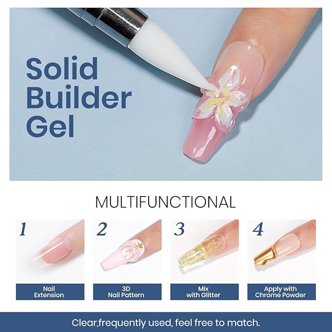 MIZHSE 100g Solid Builder Gel for Nails, Large Capacity Clear 3D Sculpting Gel for Nails, Non-sticky Hand Building Carving Modeling Hard Nail Extension with Silicone 3D Mold Nail Art Salon