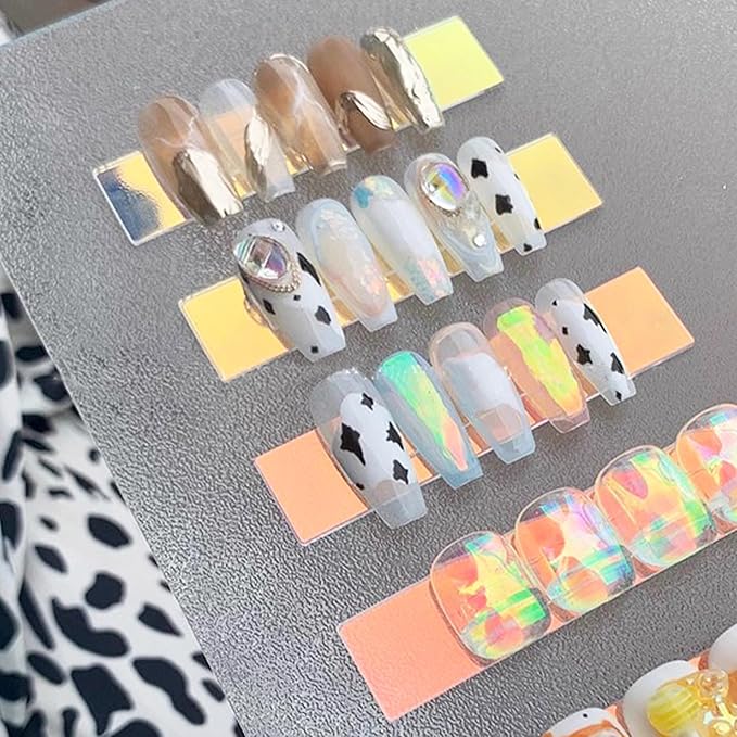 20 Pieces Holographic Nail Display Stand Holder with 9.8ft Double Sided Tape, Sparkle Round Acrylic False Nail Tips Sample Display, Nail Display Stand Board for Nail Art Salon