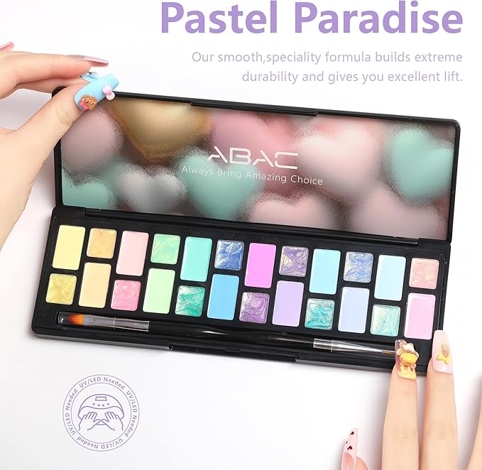 ABAC Pastel Shimmer Solid Gel Nail Polish,Ombre Gel Polish for Pat Painting,Spring&Summer Easter Hema-free 24 Colors Soak Off Gel Polish Kit w/Nail Art Brush for Salon and Nail Art DIY at Home