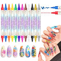 12 Colors Nail Art Pens Set, Dual-Tip Nail Polish Pens, Nail Art Markers, Multifunctional 3D Acrylic Paint Nail Art Marker Pens for Nail Art DIY Point Dotting Graffiti Drawing, Quick-Dry Waterproof