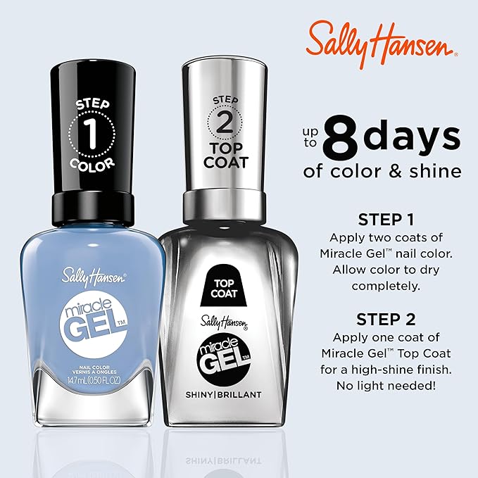 Sally Hansen Miracle Gel Salon Quality Nail Polish | Gel-Like Formula, Two-Step System, No UV Light Needed, Long Lasting | Opaque, Crème | 638 Comfy Co-sea | Muted Teal Nail Polish