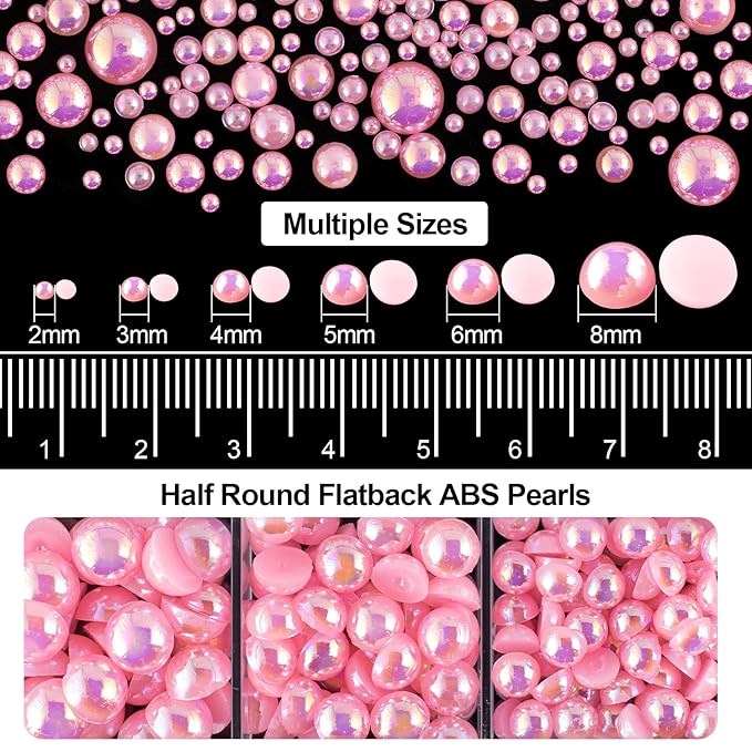 4000PCS Flatback Rhinestones and Half Round Pearls Kit #23, Multi Size Glass Clear Crystals, Plastic Flat Back Light Pink AB Dome Bead with Pickup Pencil and Tweezer for Nail Art