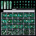 Nail Rhinestones Kit, 18 Types of 900 Special-Shaped Nail Diamonds + 3200 Flat-Bottomed Nail Rhinestones, Green Nail Crystal Rhinestones for Manicure
