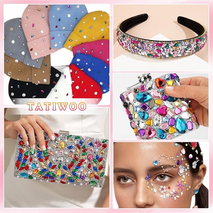 7680Pcs Crystal Nail Rhinestones, 24 Styles Rhinestones for Crafting, Multi Shapes Size Colors Flatback Rhinestone Bedazzled Gems for Nails Face Eyes Makeup Crafts Clothes Tumbler