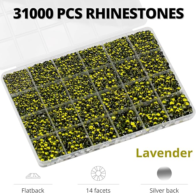 33000Pcs Oliver Green Rhinestones for Bedazzling, Bedazzler Kit with Flatback Craft Rhinestones Bulk and B7000 Glue, 2,3,4,5,6mm Resin Flat Back Crystals for Craftings, Crafts, Clothes, Shoes, Nails