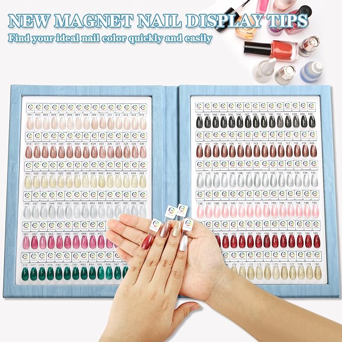 Magnetic Nail Swatch Book,180 Nail Color Display Book with 192 Magnetic Tips,Professional Nail Salon Color Display Book for Easy Preview & Storage