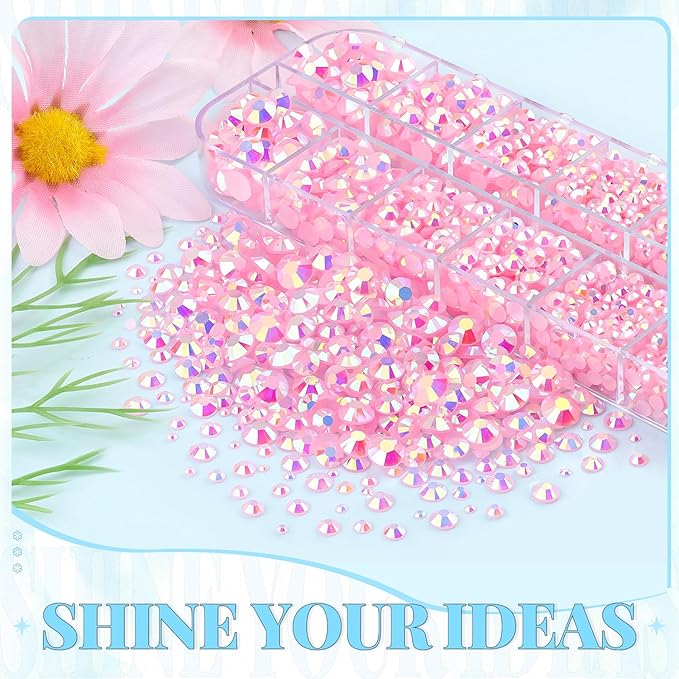 6000Pcs Resin Rhinestones for Bedazzling with 3Pcs B7000 Jewelry Glue, 1 Box Light Pink AB Flatback Rhinestones for Crafting Crafts DIY, Crystals Gems for Clothing Shoes Tumblers Nail Art Makeup