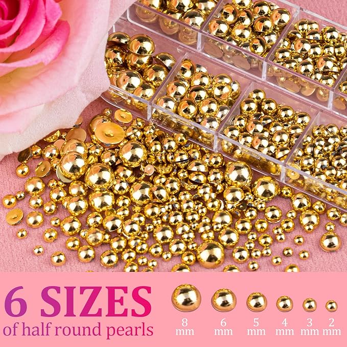 Belleboost Gold Nail Charms and Gems, Half Round Flatback Pearl Nail Charms, Nail Pearls Rhinestones Kit Gold Beads for Nails with Pickup Pencil and Tweezer for DIY Nail Art, Face Makeup and Crafting