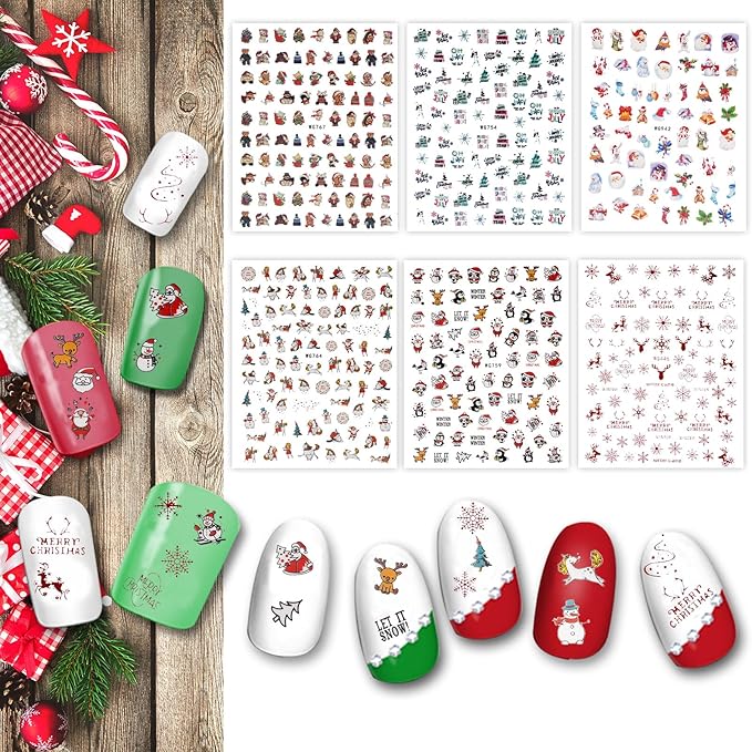 Whaline 18 Sheets Fall Nail Art Stickers Thanksgiving Maple Leaves Pumpkin Nail Stickers Christmas Snowflake Snowman Santa Claus Autumn Self-Adhesive Nail Decals for DIY Manicure Party Decor