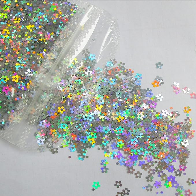 LoveOurHome 8 Colors Flower Chunky Glitter Flakes Holographic Floral Blossom Shaped Confetti Sequins Nail Sticker Accesories for Resin Crafts Acrylic Nails Makeup