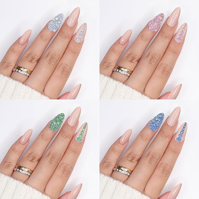 Daily Charme Twinkle Twinkle Round Flatback Crystal Rhinestone for Nail Art (Opal Collection), 4 Colors, 1440 PCS/Color, No-Hotfix, (1.4 mm - 4.7 mm), Home DIY and Salon