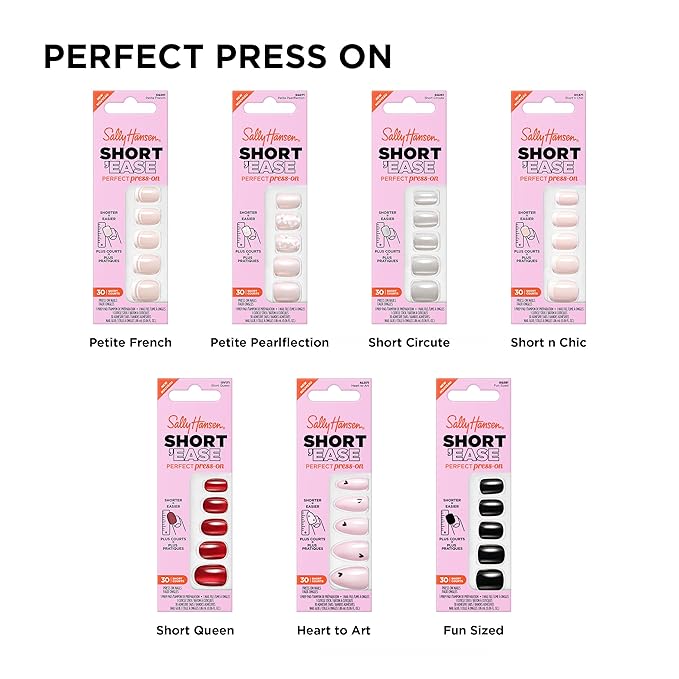 Sally Hansen Salon Effects Perfect Press-On Short'Ease Nails | Square Shape | Easy to Apply, Non-Damaging, Natural Look Vitamin E & B5 | 30 Nails, Nail Glue, Adhesive Tabs, File| Petite French
