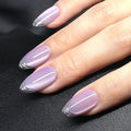 Press On Nails Short Almond Cat Eye Purple Light with Silver Glitter French Tip| Reusable Soft Gel Nails in 12 Sizes 24 Nail Kit with Glue|Designed in L.A, Handmade in Vietnam|Velvet Twilight