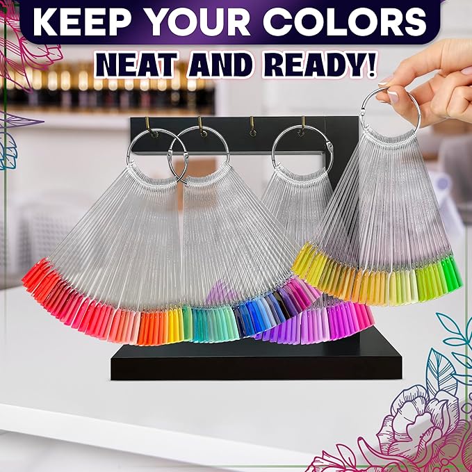 100 Pcs Clear Nail Swatch Sticks - Smooth, Transparent Acrylic Color Swatches for Gel Polish with Metal Rings for Practicing Art - Works with Charms, Rhinestones, and Nail Art Striping Tape Lines