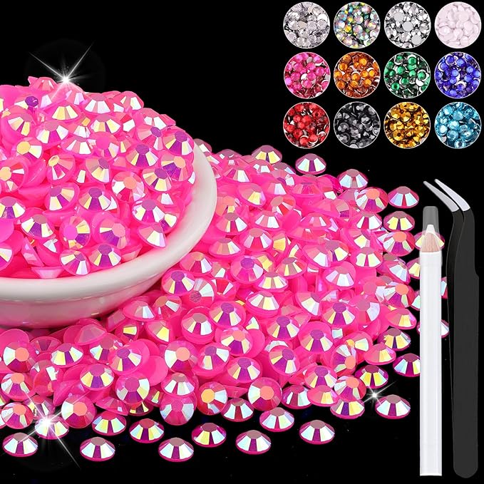 1500PCS 6mm Resin Jelly Rhinestones in Bulk (Hot Pink AB), Bedazzling Flatback Crystals Rhinestones for Crafting DIY Nail Decoration, Gems Diomand Charms for Tumbler Shoes Clothing Fabric