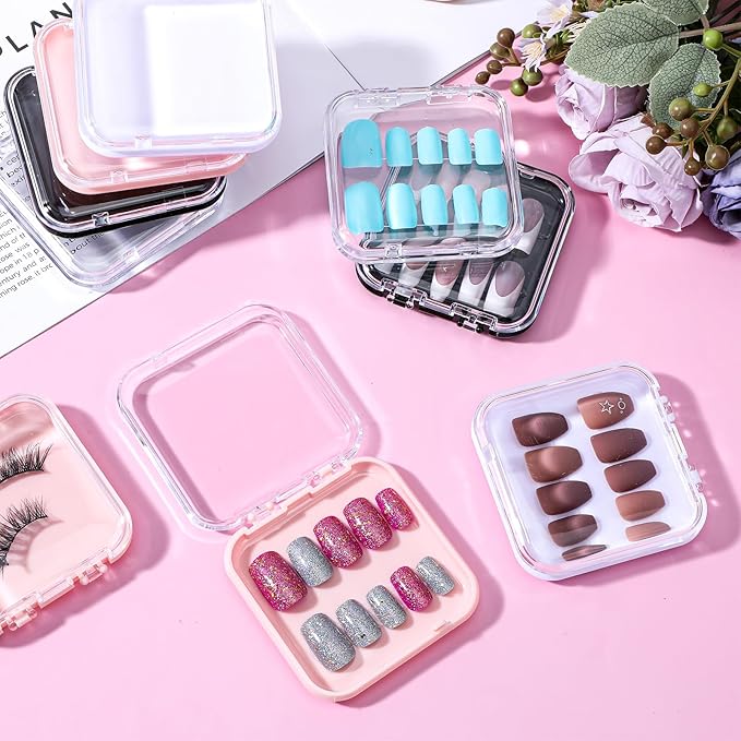 32 Pcs Press on Nail Boxes with 60pcs Double Sided Adhesive Tape, 4 Colors Press on Nail Packaging Boxes, Acrylic Press on Nail Storage Box, Nail Display Box, For Nail Business, Nail Art, Nail Salon