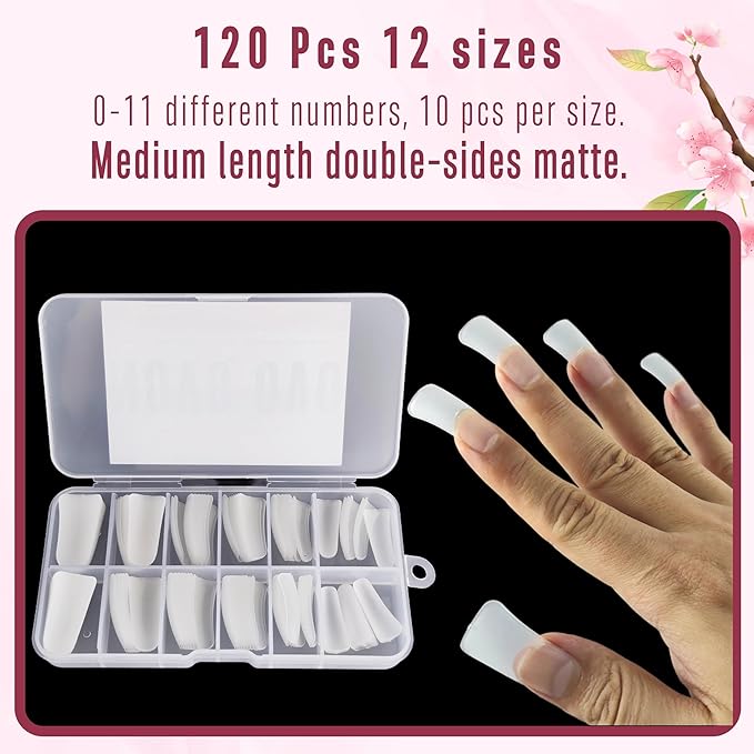 NOVO OVO Pre-Filed Long Duck Feet Nail Tips full Cover for Press On Acrylic, Pre-ectched Clear Full Coverage Flare Wide French Soft Gel Fake False Nail Extension x 12 Sizes 120 pcs