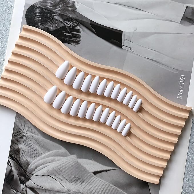 Matte White Press on Nails Almond Shaped Medium Almond Nails Press on Neutral Acrylic Nails Reusable Fake Nails for Women, Glue on Nails Medium Length Stiletto False Nails Soft Gel Artificial Nails