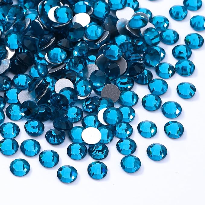 Malachite Blue Flatback Rhinestones, Glass Rhinestones for Nail Art and Craft, Glue Fix, Loose Crystal Gemstones(Malachite Blue, SS16, 1440pcs, 3.8-4.0mm)