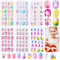 144 Pieces Press on Nails Grils, Thrilez Children Fake Artificial False Nail Tips Pre Glue Full Cover Short Acrylic Nails for Girls Kids Nail Art Decoration (Rainbow Sky)