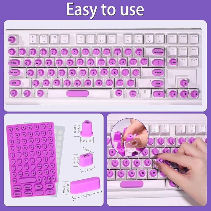 70 Pcs RaisedTip Keyboard Stickers for Long Nails with Letters: Adhesive Typing Bubbles for Women,Office & Gaming Girls Accessories Gift (Purple, 70)