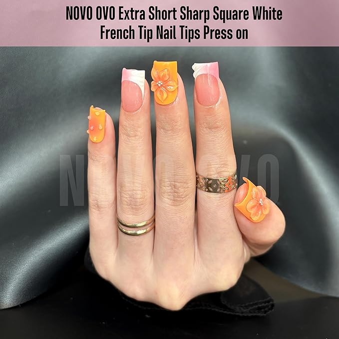 NOVO OVO Sharp Square Short Nail Tips Press on, Natural (Not Sculpted) No C Curve Soft Gel Double Matte Clear Fake Nail Extension, Full Cover False Nails for Salon DIY Manicure x 15 Sizes 510 pcs