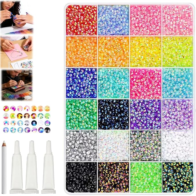 Resin Jelly Rhinestones for Crafting,Colorful DIY Resin Rhinestone Kit,Colors Jelly Rhinestones for Bedazzling,Multi Colored Gemstones Flatback Bedazzled Crafts Clothes Crafting Clothing (24,000 Pcs)