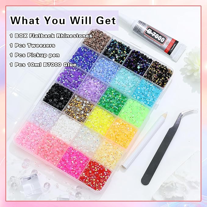 RODAKY Resin Jelly Rhinestones for Crafting Bedazzling,24 Color Rhinestones for Nails Art,3MM Nail Rhinestone and Gems,Nail Diamond Flatback Gems Crystals Charms for Nail Design DIY Makeup Decor