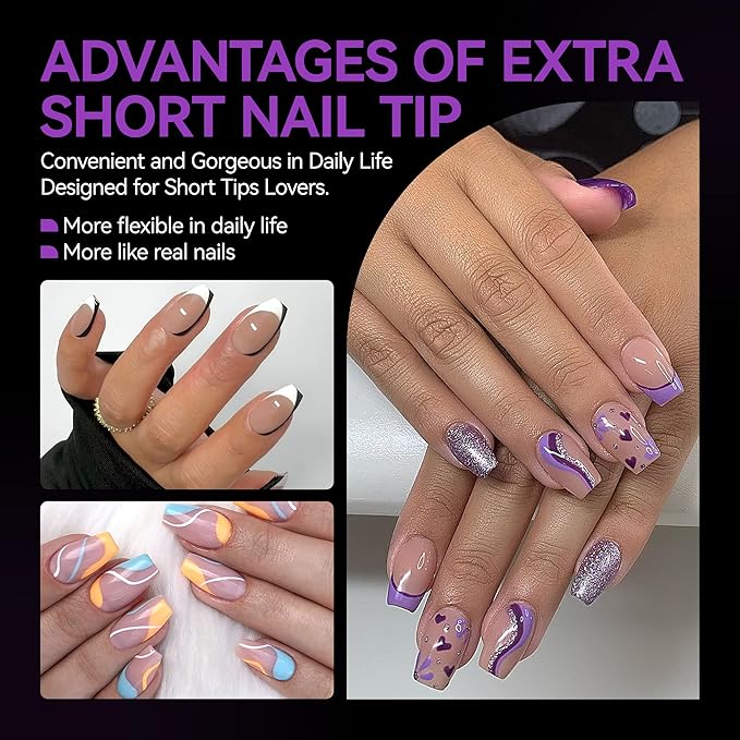Gelike ec Nail Tips- Gel Nail Tips Extra Short Coffin Nail Tip Full Cover 120PCS 12 Sizes, Extra Short Coffin - Gift for Valentine's Day