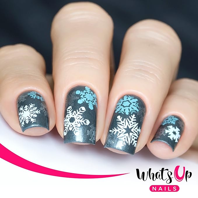 Whats Up Nails - A014 Holiday Snowfall Stamping Plate for Christmas Winter Nail Art Design