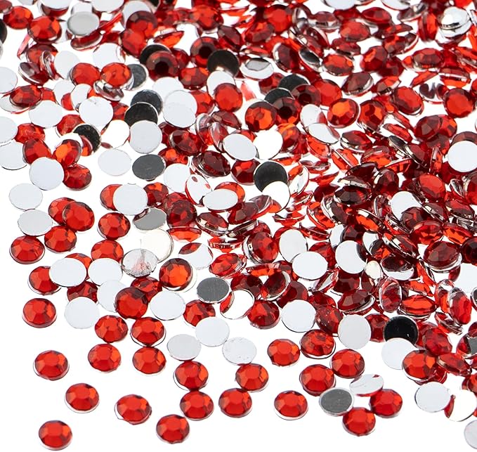 John Bead 2000 Pieces 4mm (SS16), Red, Acrylic Round Flat Back Rhinestones for Jewelry Making, DIY Crafts, Nail Art, Face Makeup, Clothes