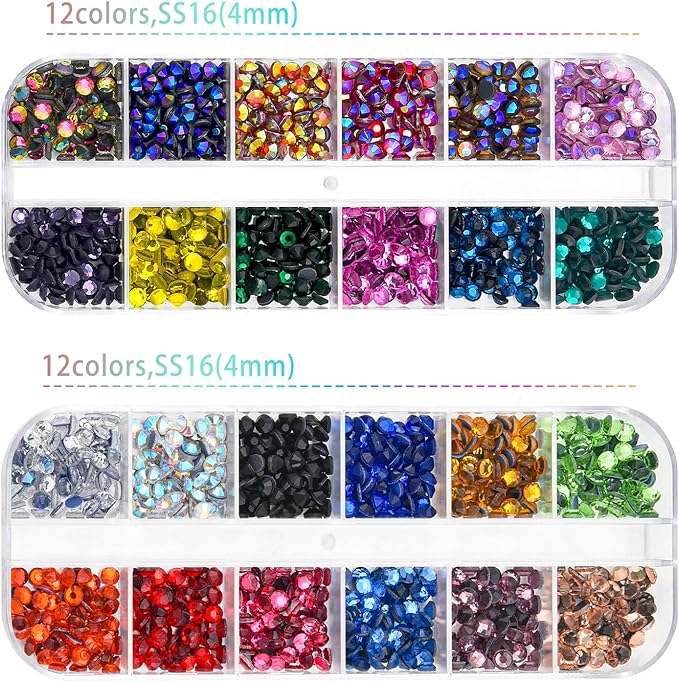BLINGINBOX bedazzler kit Rhinestones 0.15inches SS16(3.8-4mm) 24 Colorful Nail Art Rhinestones Flatback Crystal gems 2 Boxes for colthes Wallet Camera Phone Doll Toy Decoration