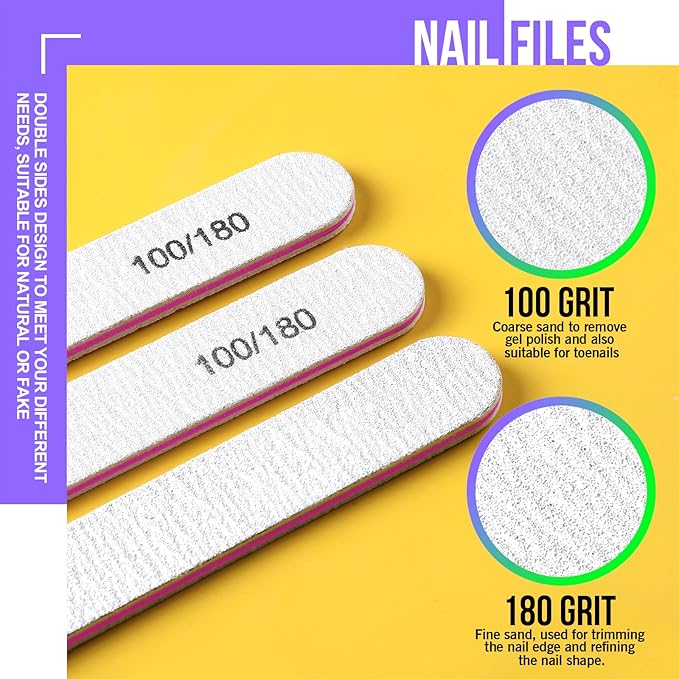 FANDAMEI Nail Buffers and Files - Professional Nail Care Kit with Rectangular Buffer Blocks, 100/180 & 1000/4000 Grit Files
