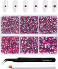 Beadsland 4300pcs Flatback Rhinestones, Red AB Rhinestone Nail Gems Round Crystal Rhinestones for Crafts,Mixed 6 Sizes with Picking Tweezers and Wax Pencil Kit, SS6-SS20, Light Siam AB