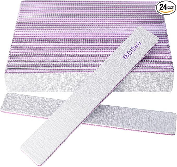 Nail Files (24 Packs), Professional 180/240 Grit Double Sided Emery Boards for Natural Nails Fingernail Toenail File Kit, Heavy Duty Emory Nail Filer Set Limas para Uñas Acrílicas Profesional