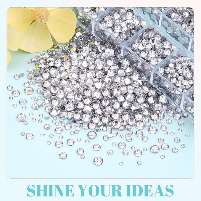 12100Pcs Silver Clear Rhinestones for Crafting with B7000 Jewelry Glue, 2 Boxes Resin Flatback Crystals Diamonds for Bedazzling Crafts DIY Clothing Shoes，Gems for Nail Art Makeup