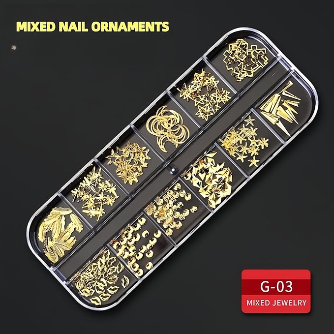 3D Nail Art Charms Kit with 6 Boxes Nail Gems Rhinestones,1 Nail Sculpting Clip,1 Dual-Ended 2-in-1 Brush&Picker Tool–DIY Manicure Set for Wedding,Party,Holiday,Home Salon&Professional Use (SET-A)