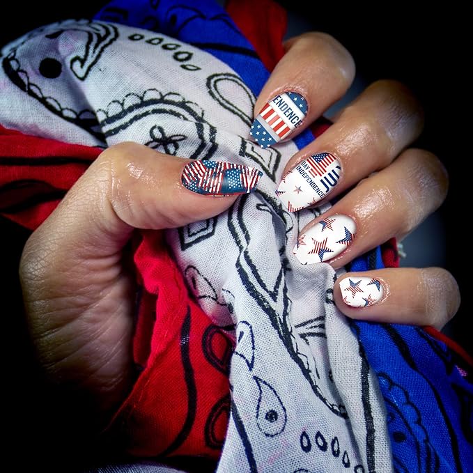 TailaiMei 12 Sheets 4th of July Nail Wraps Stickers, Patriotic Nail Polish Strips Self-Adhesive Full Wraps with 2 pcs Nail Files for Independence Day American Flag DIY Nail Art Design
